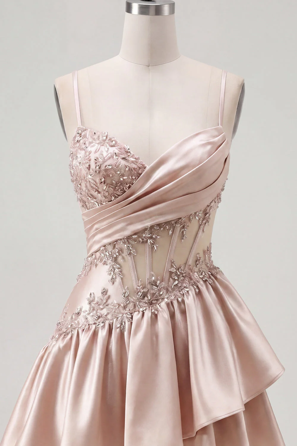 Champagne A-Line Corset Ruched Cocktail Dress with Beading - Image 7