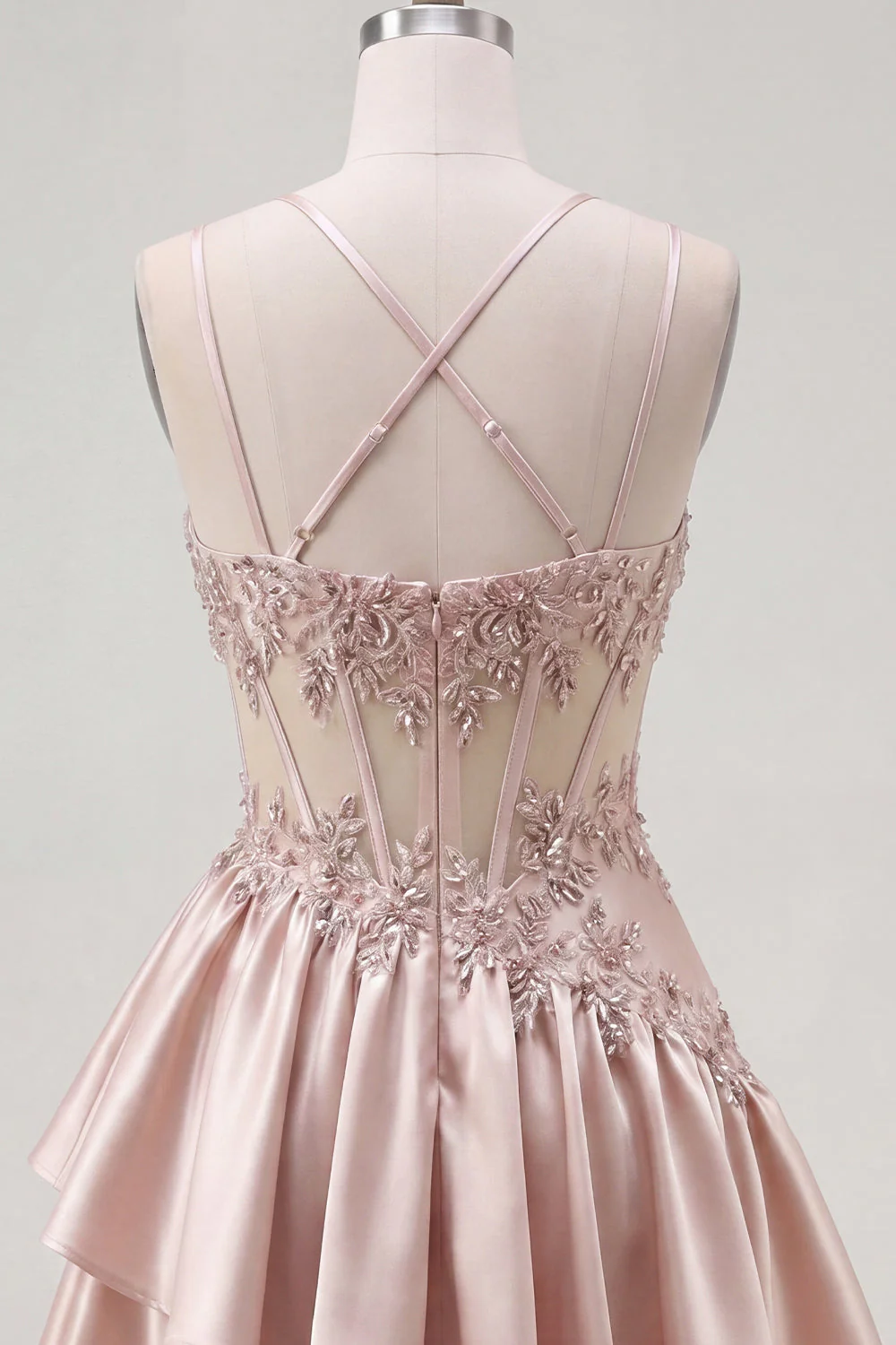 Champagne A-Line Corset Ruched Cocktail Dress with Beading - Image 8