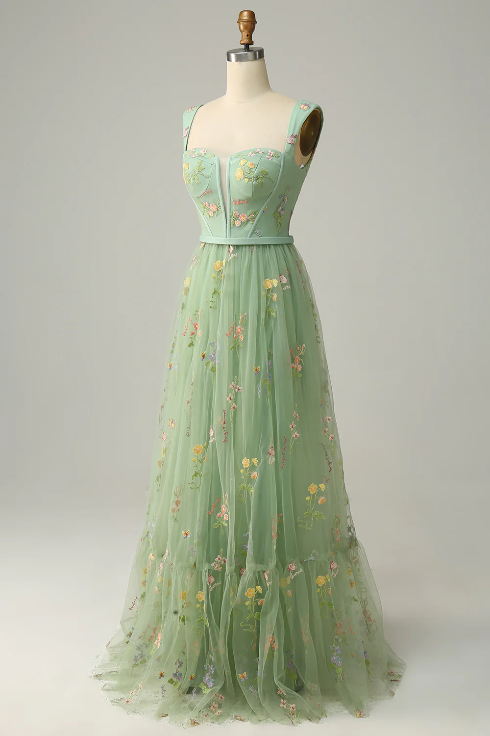 Champagne A-Line Embroidery Prom Dress - Image 10