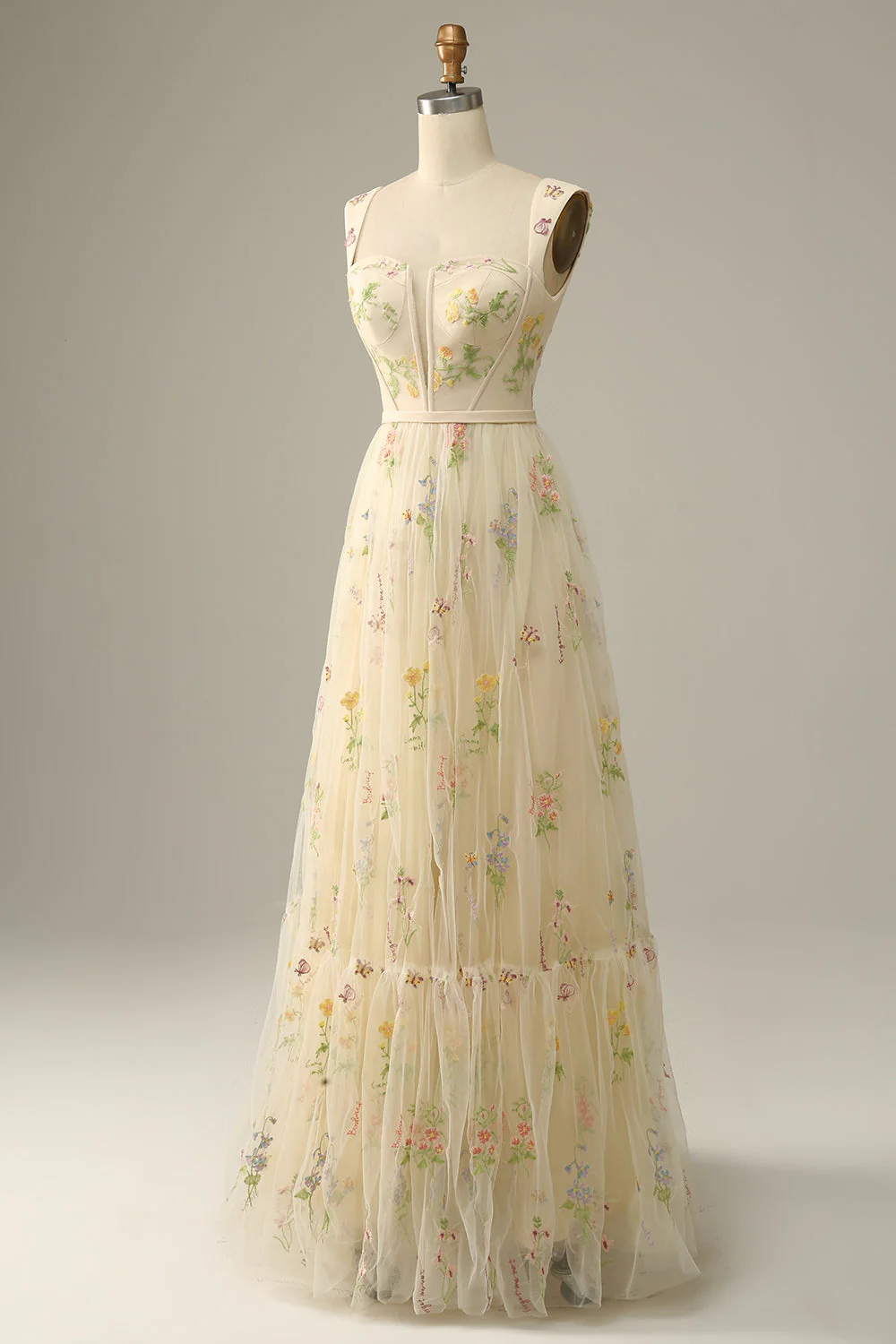 Champagne A-Line Embroidery Prom Dress - Image 3