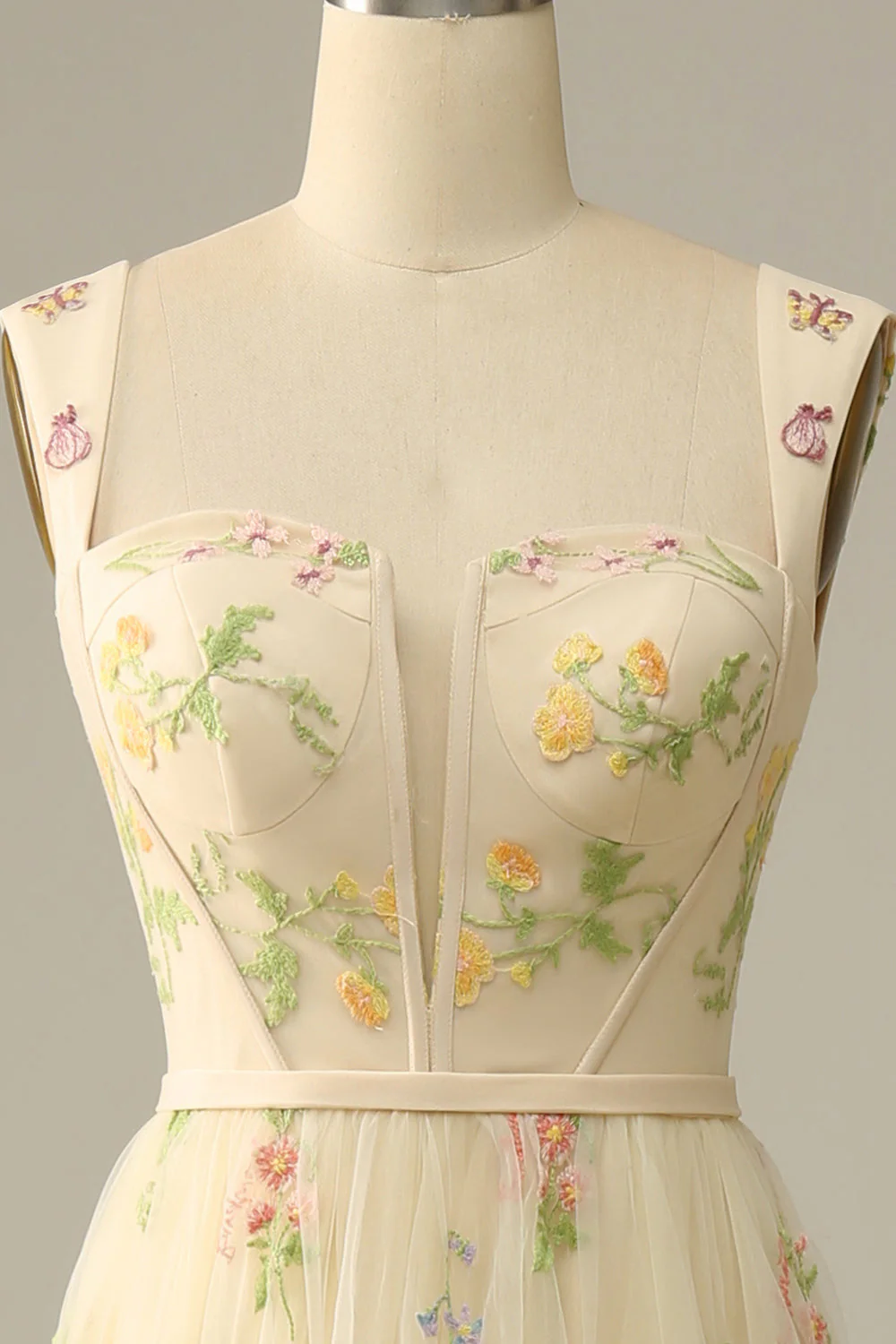 Champagne A-Line Embroidery Prom Dress - Image 4