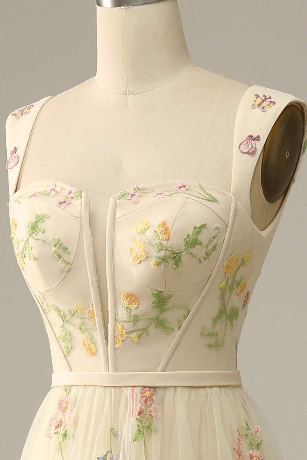 Champagne A-Line Embroidery Prom Dress - Image 6
