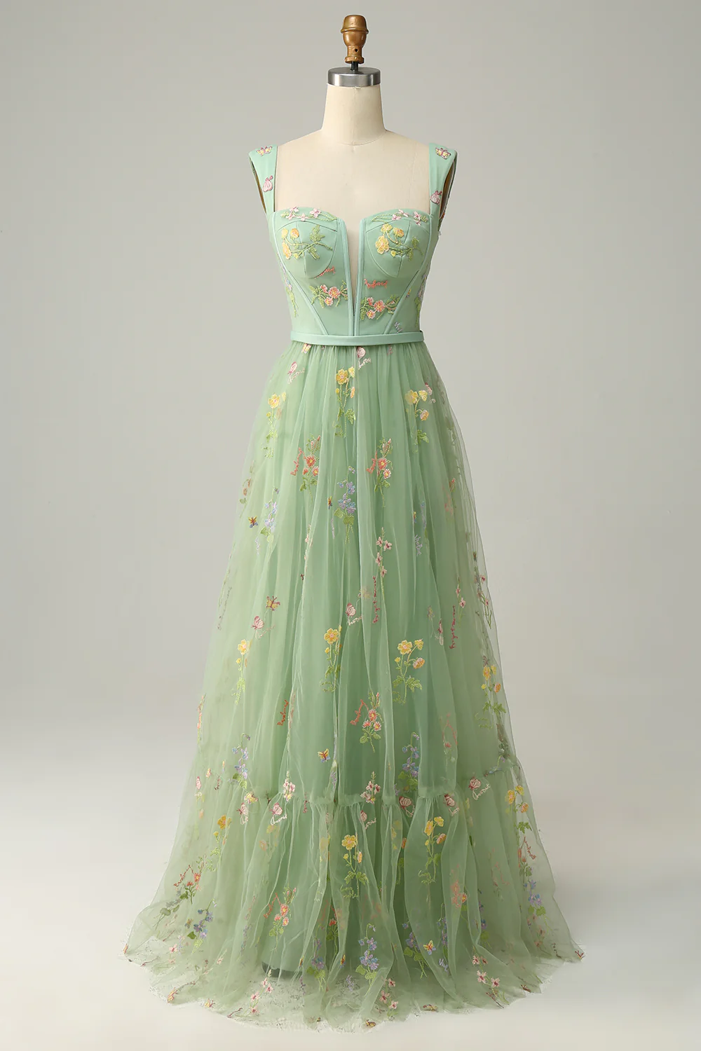 Champagne A-Line Embroidery Prom Dress - Image 7