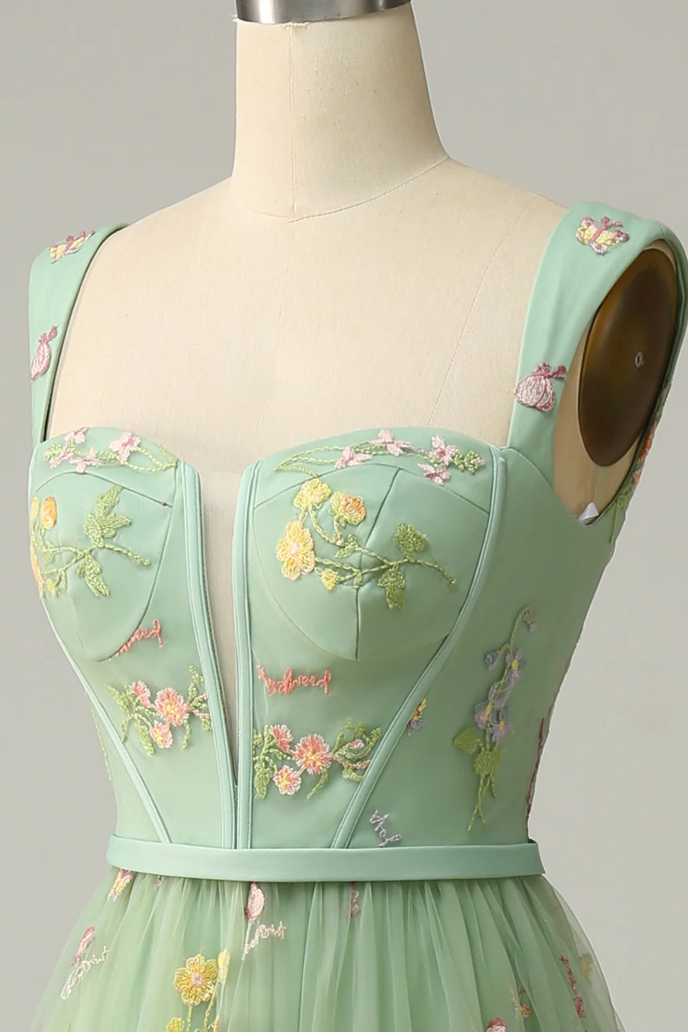 Champagne A-Line Embroidery Prom Dress - Image 9