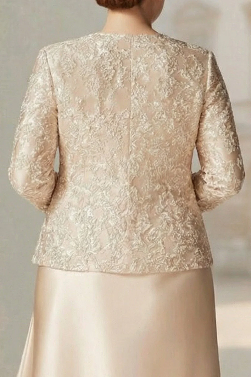 Champagne A Line Two Piece Plus Size Mother Of The Bride Dress with Long Sleeve - Image 4