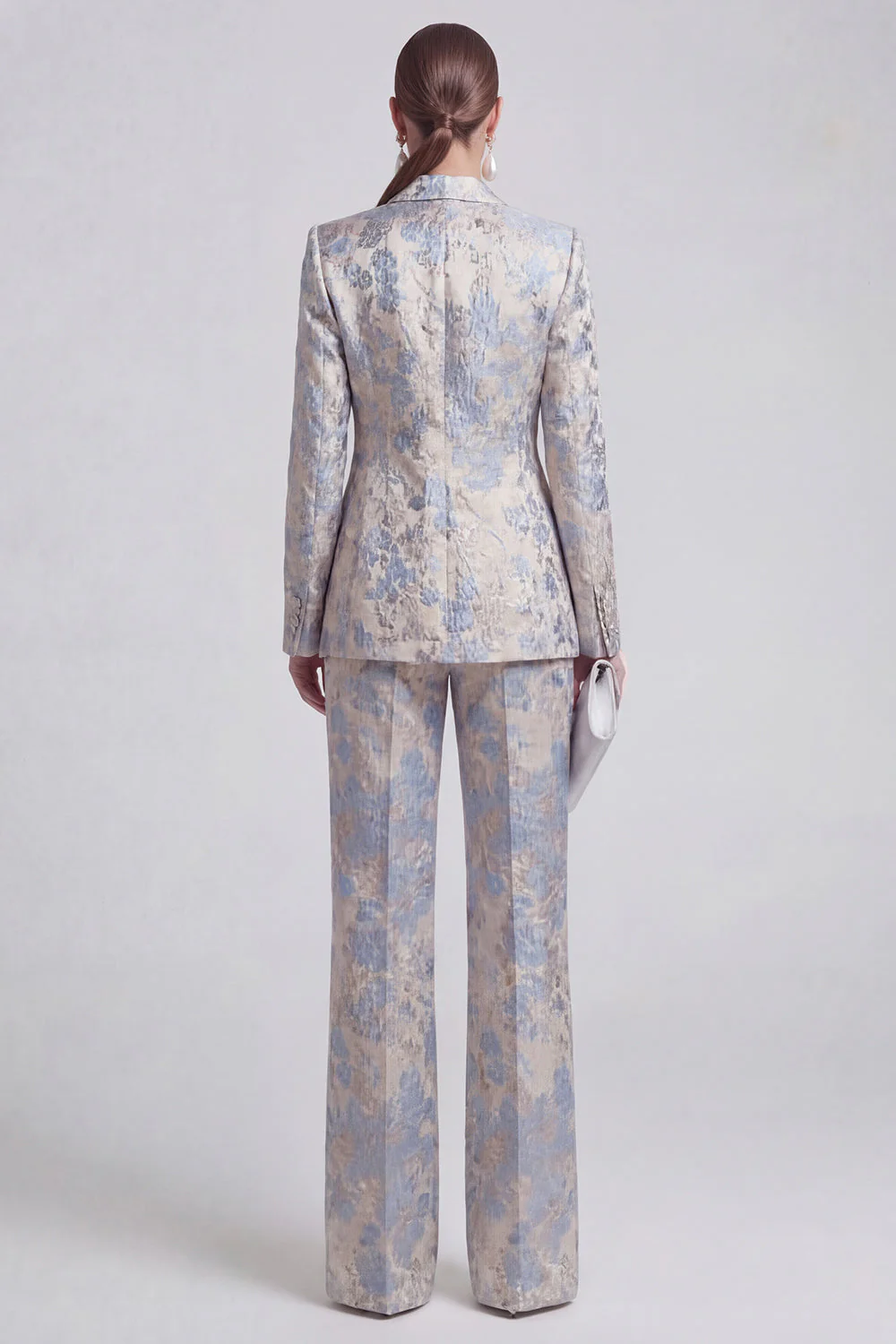 Champagne 2 Piece Floral Peak Lapel Double Breasted Prom Suits - Image 6