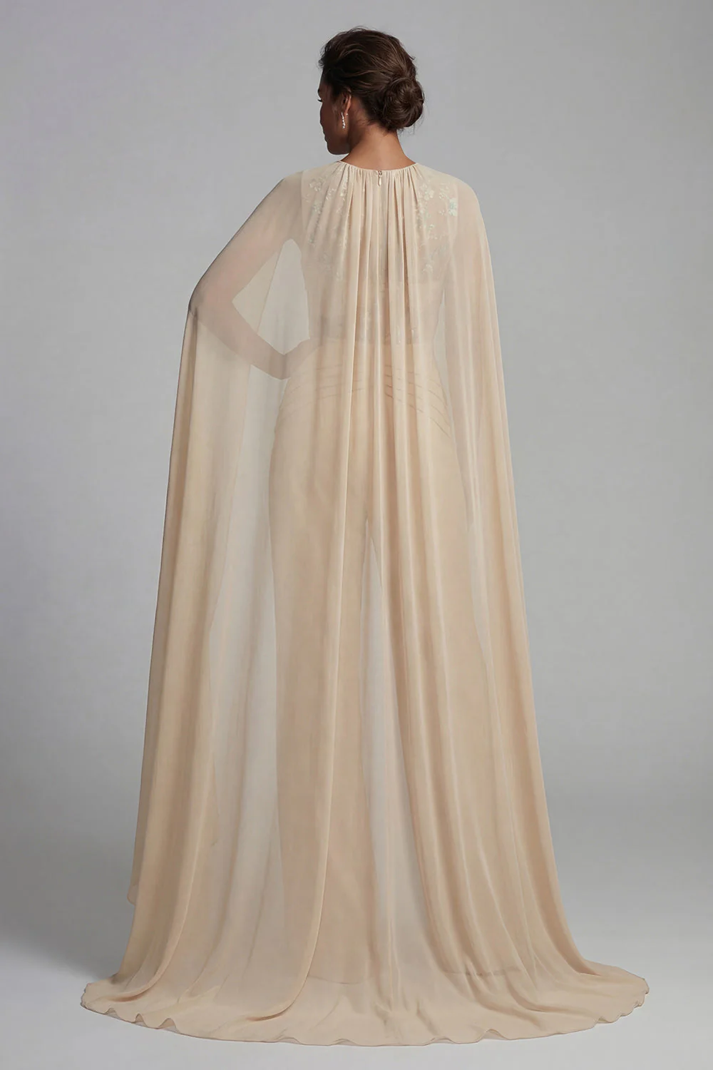 Champagne Applique Round Neck Mother of the Bride Jumpsuit with Cape - Image 2