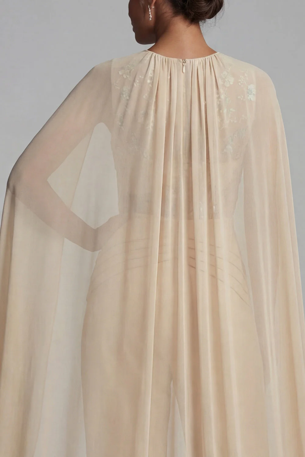 Champagne Applique Round Neck Mother of the Bride Jumpsuit with Cape - Image 5
