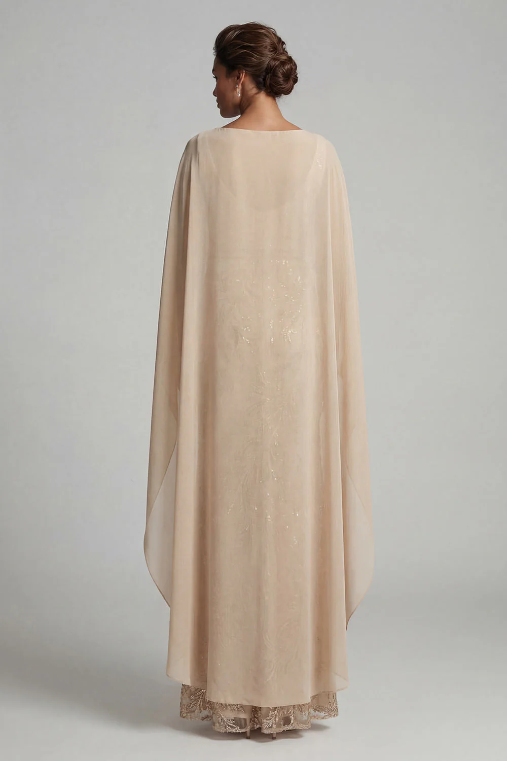 Champagne Mermaid Long Mother of the Bride Dress with Cape - Image 2