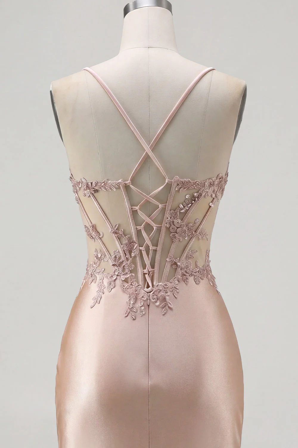 Champagne Sheer Corset Bodycon Ruched Beaded Cocktail Dress - Image 8