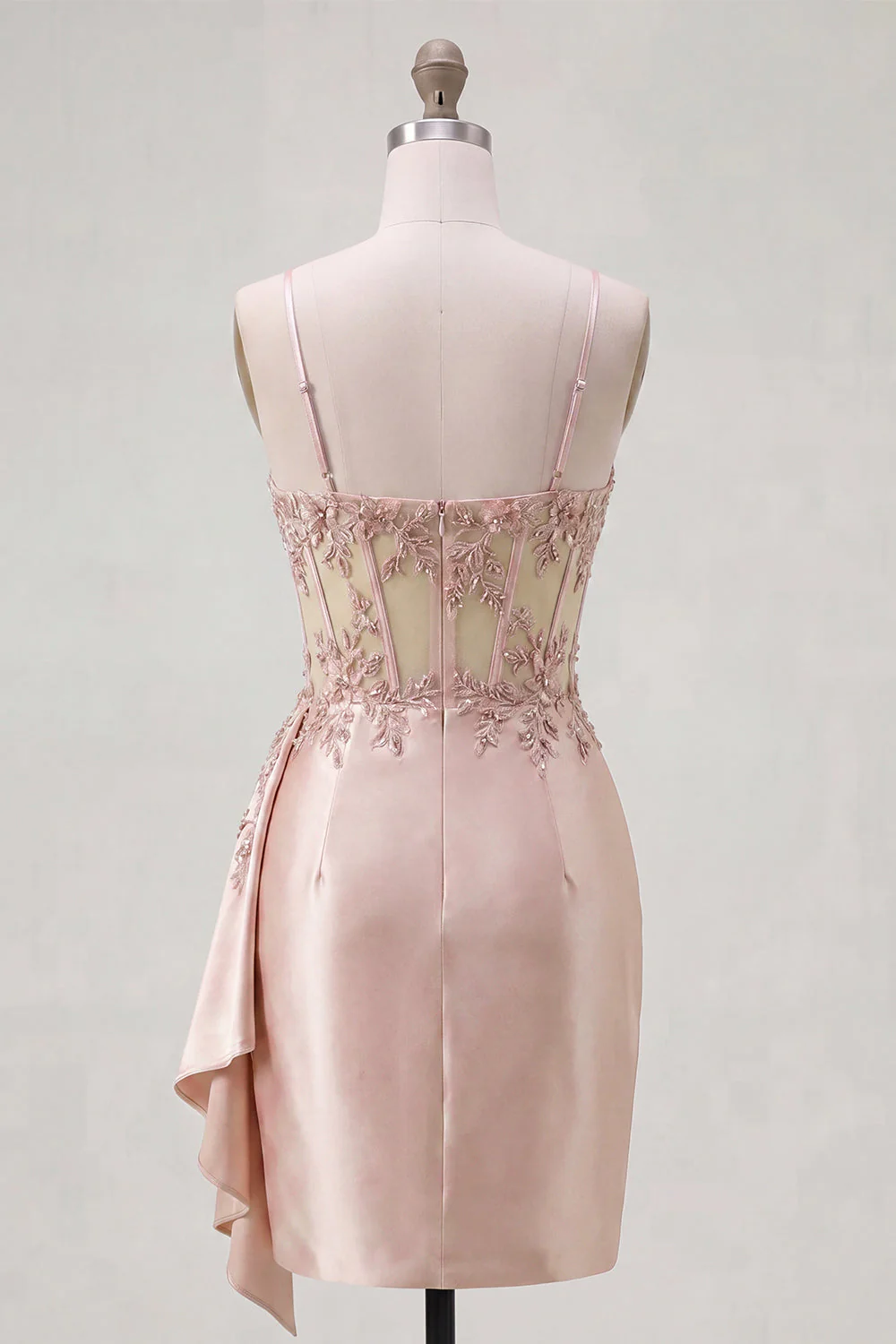 Champagne Bodycon Corset Beaded Cocktail Dress with Sash - Image 2