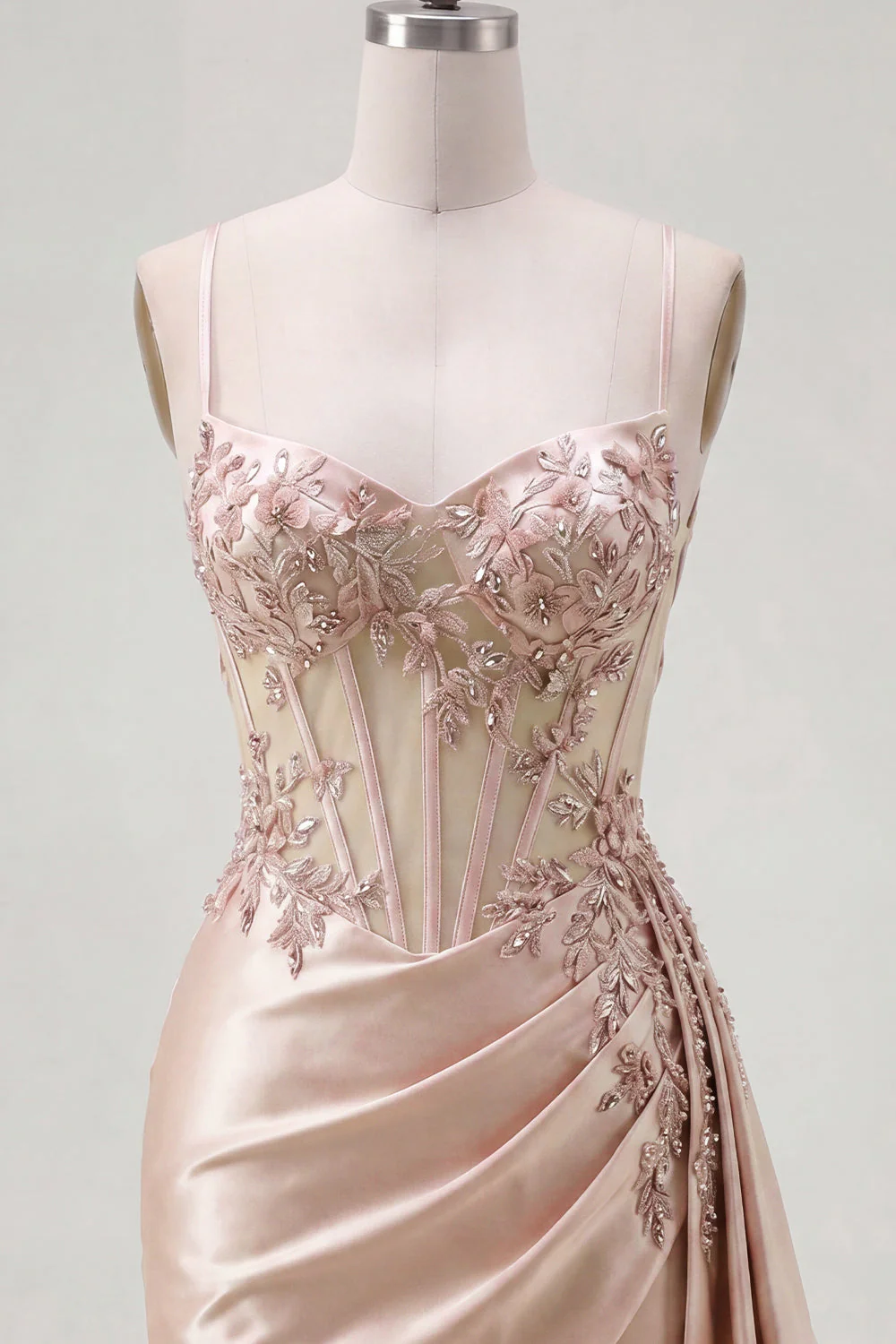 Champagne Bodycon Corset Beaded Cocktail Dress with Sash - Image 7
