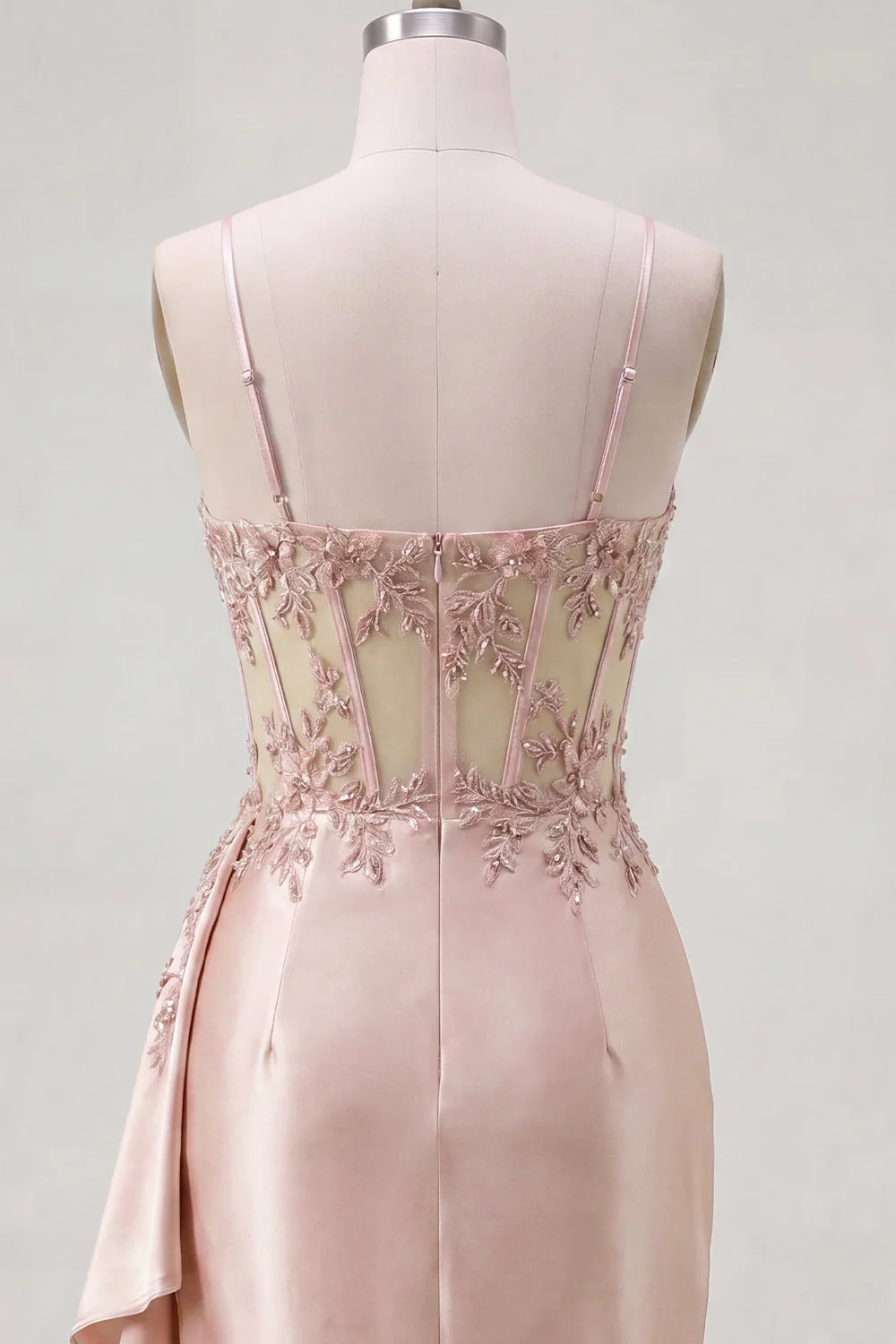 Champagne Bodycon Corset Beaded Cocktail Dress with Sash - Image 8