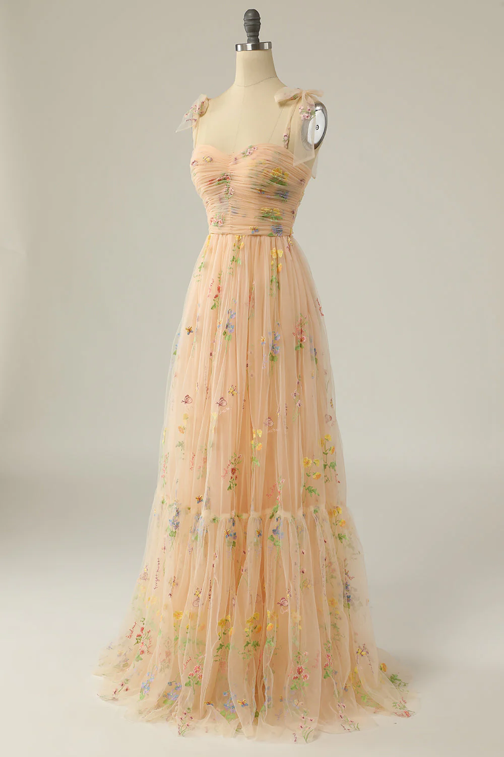 Champagne Embroidery Long Prom Dress - Image 3