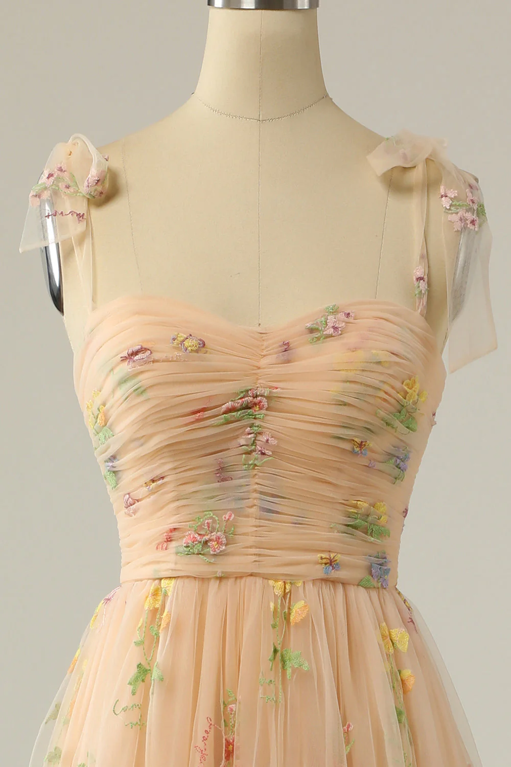 Champagne Embroidery Long Prom Dress - Image 4