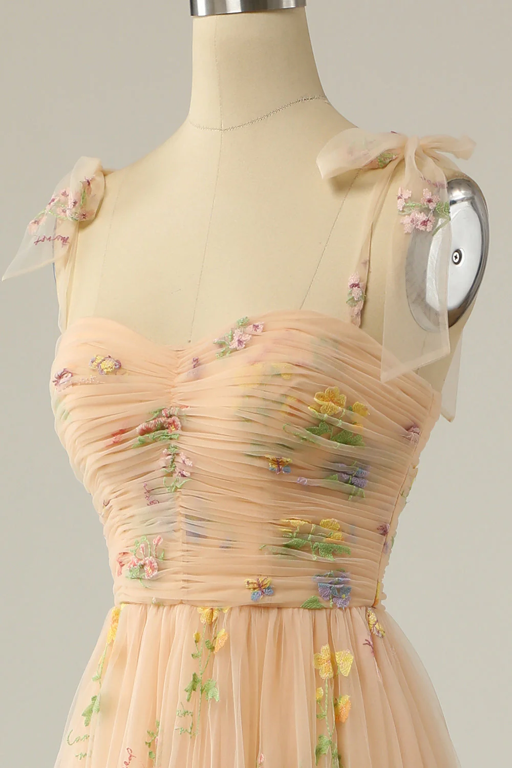 Champagne Embroidery Long Prom Dress - Image 6