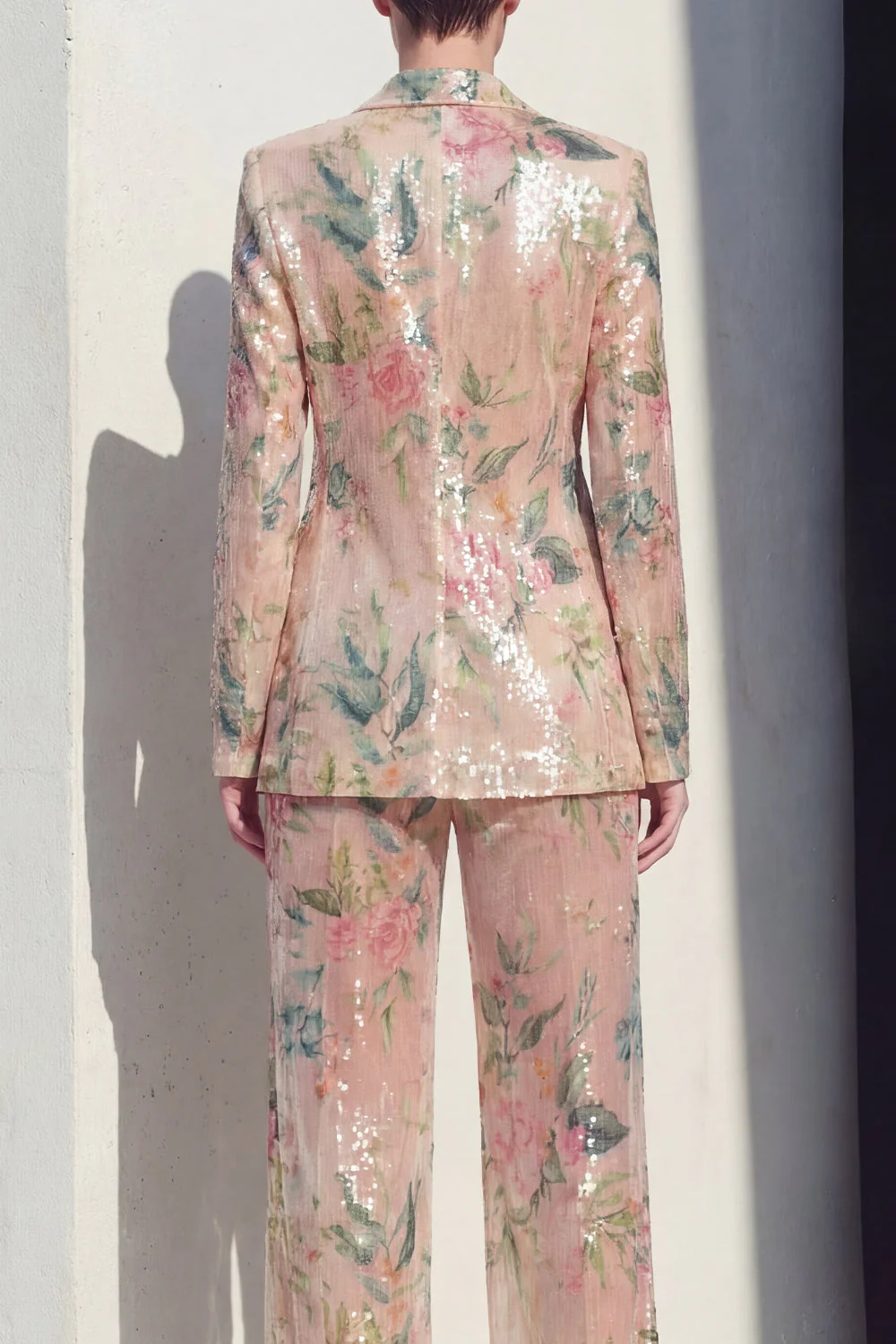 Champagne Floral 2 Piece Single Breasted Wide Leg Notched Lapel Prom Suits - Image 4