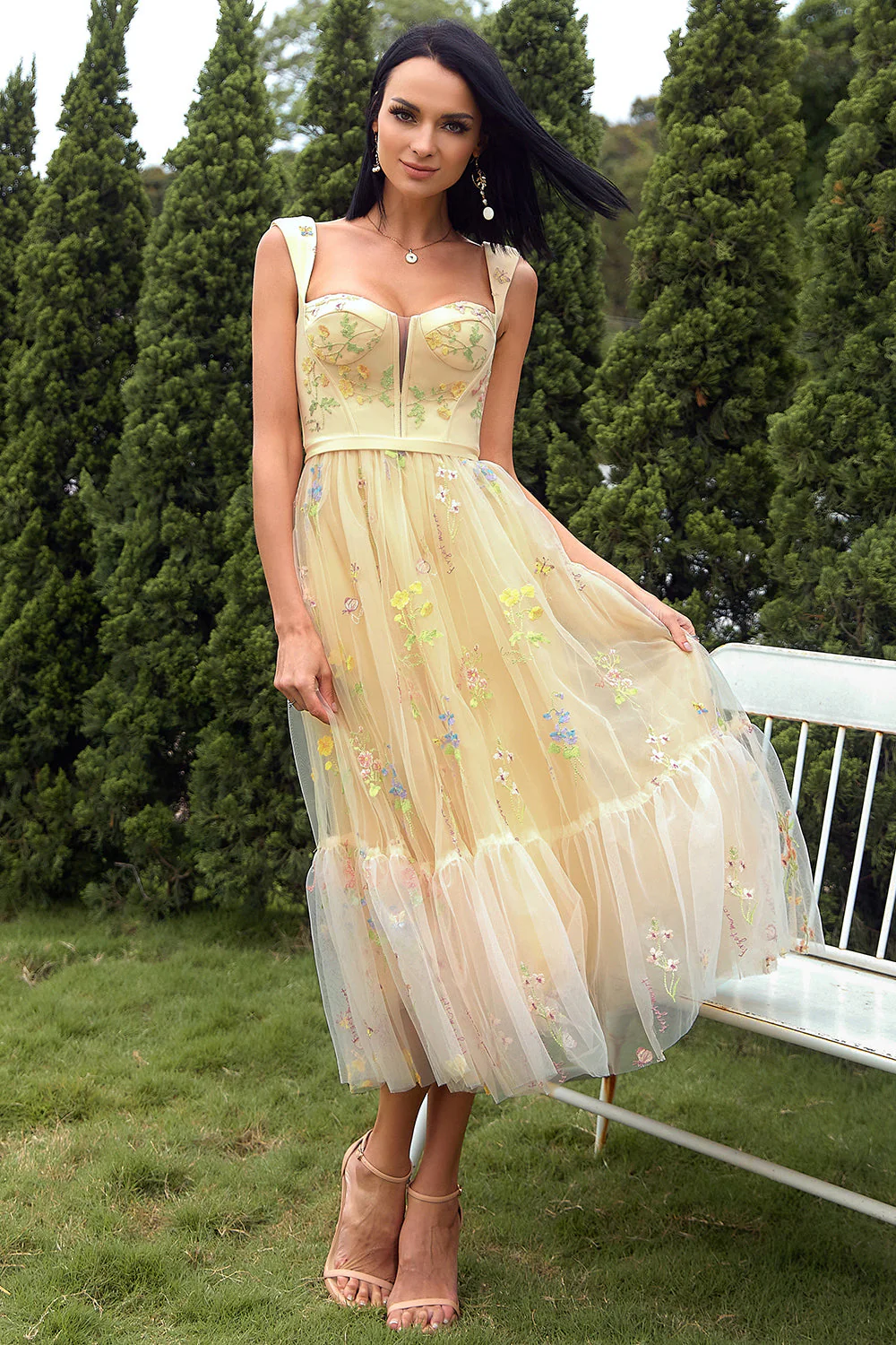 Champagne Long Prom Dress with Embroidery - Image 5