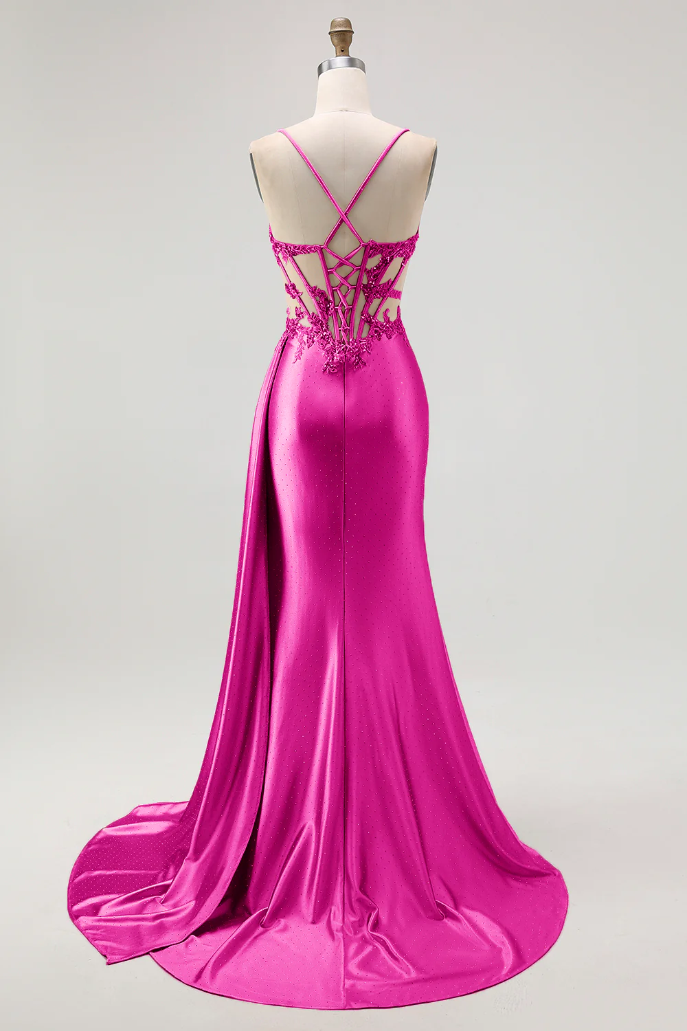 Champagne Mermaid Corset Beaded Satin Long Prom Dress with Slit - Image 16