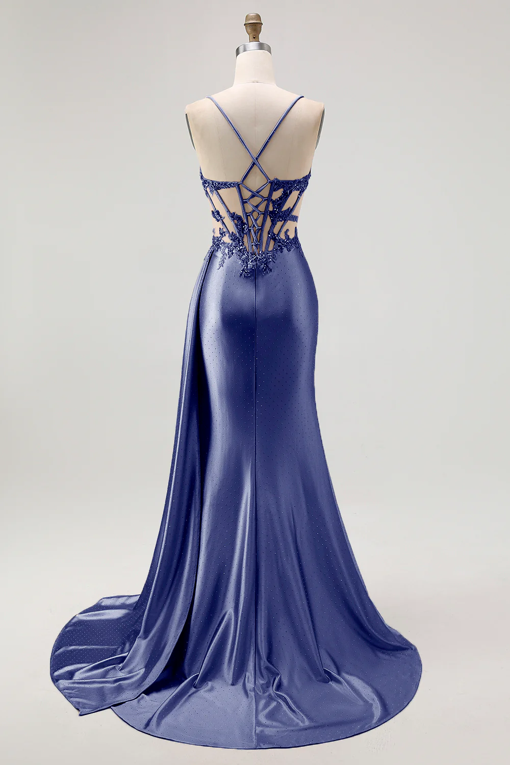 Champagne Mermaid Corset Beaded Satin Long Prom Dress with Slit - Image 20
