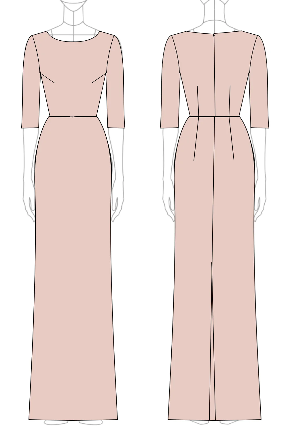 Champagne Sheath Half Sleeves Long Mother of The Bride Dress - Image 3