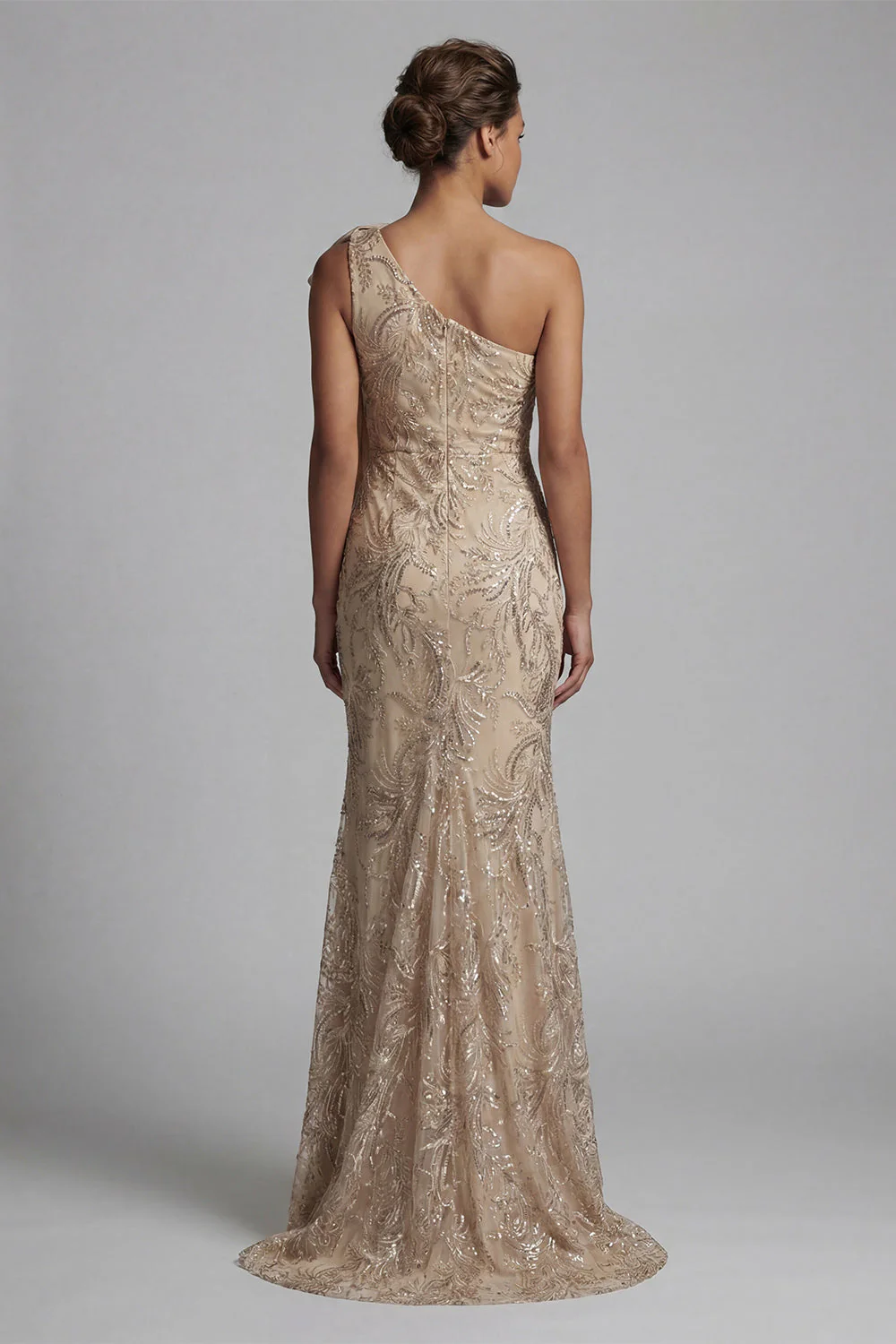 Champagne One Shoulder Mermaid Appliqued Mother of the Bride Dress - Image 2