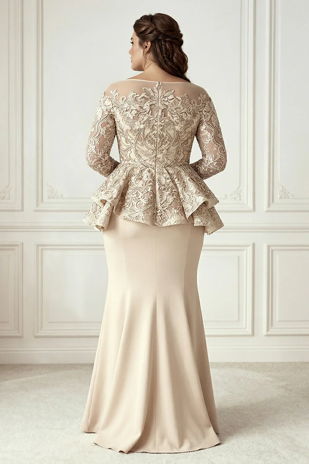 Champagne Mermaid Ruffled Long Sleeves Plus Size Mother of the Bride Dress - Image 2