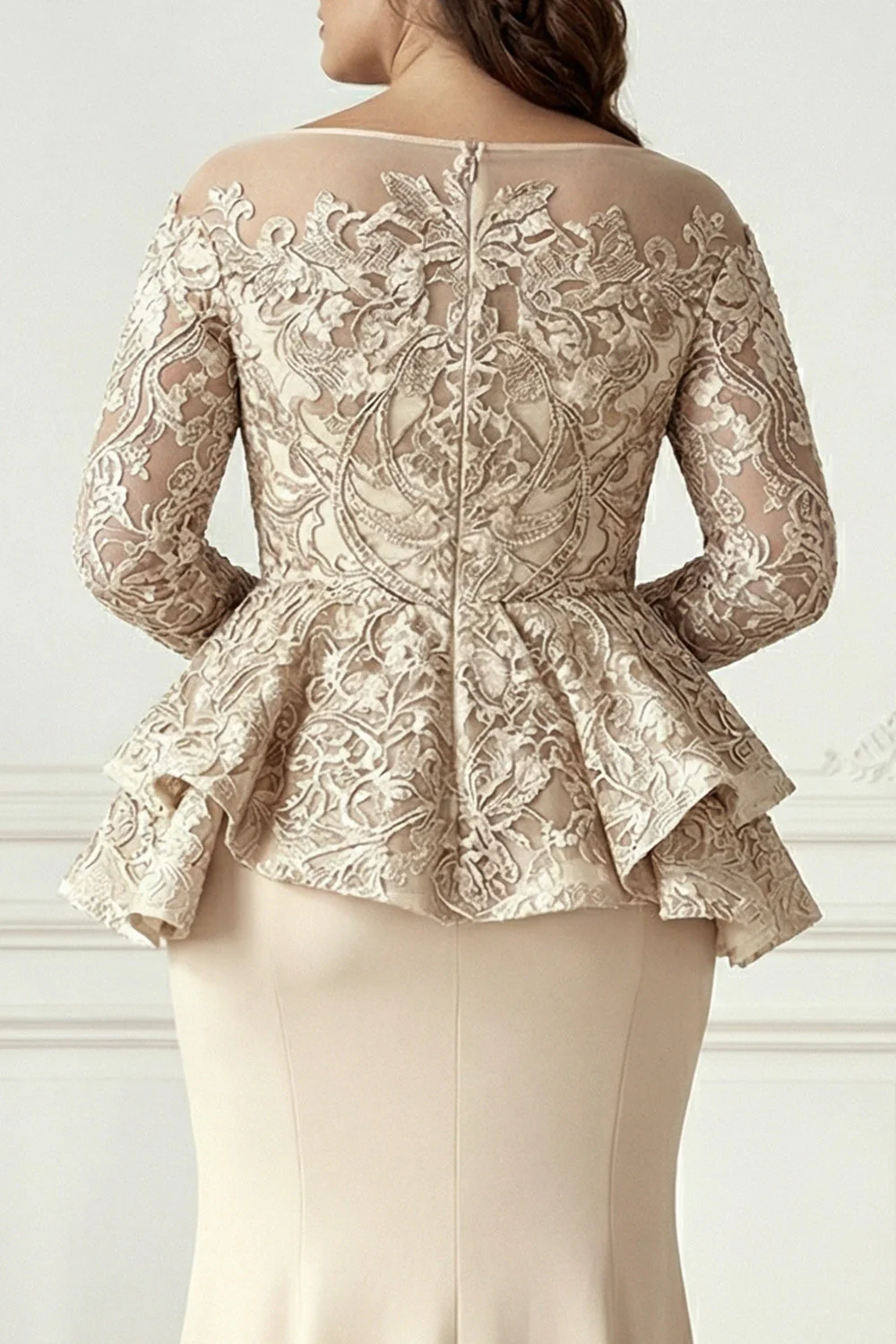 Champagne Mermaid Ruffled Long Sleeves Plus Size Mother of the Bride Dress - Image 4