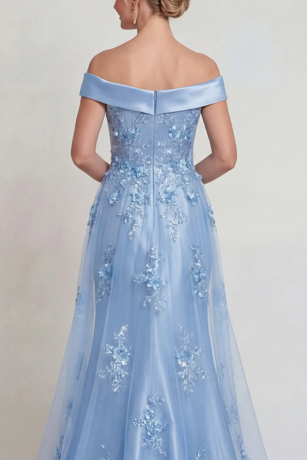 Champagne Off the Shoulder Satin Mermaid Mother of the Bride Dress with Appliques - Image 8