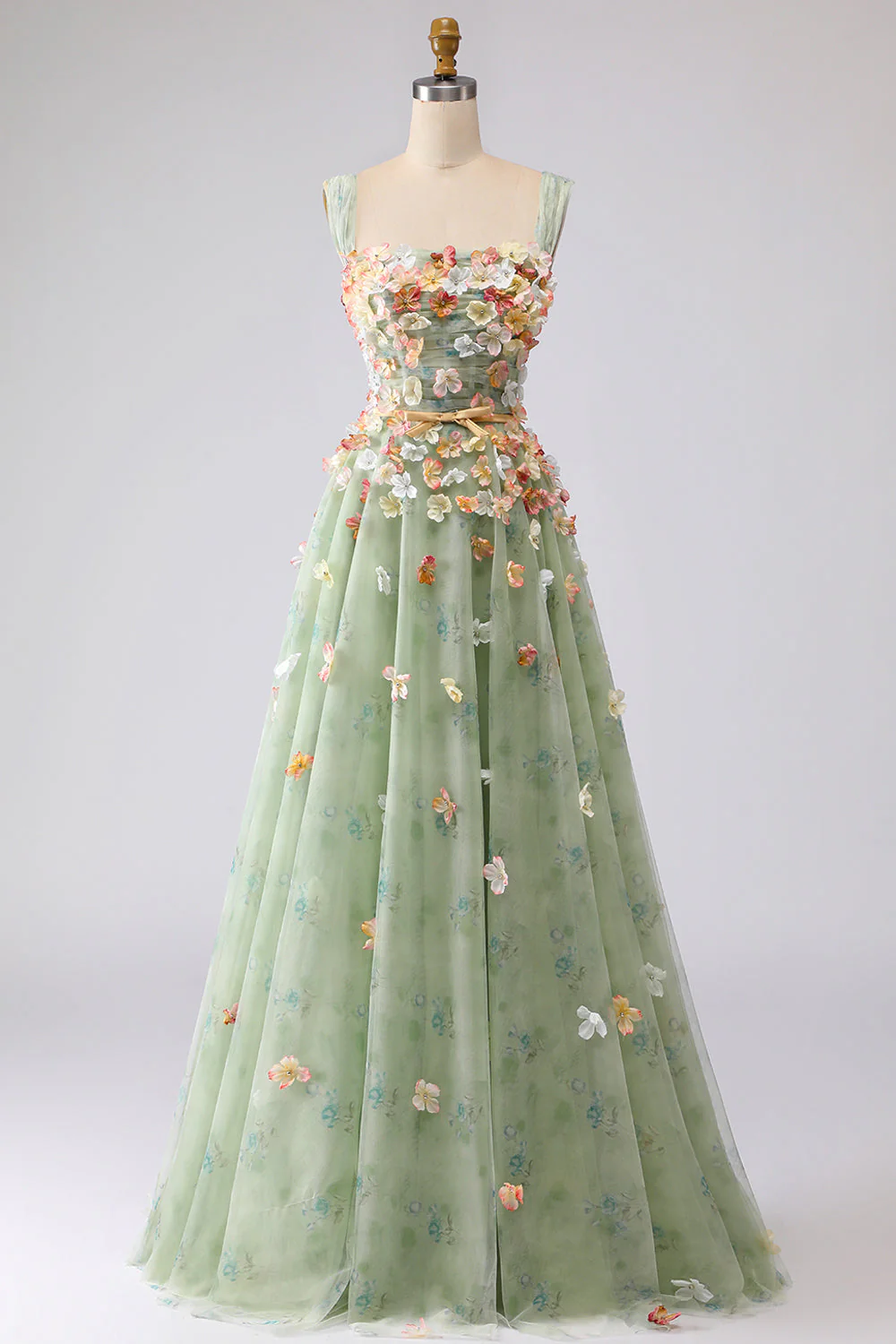 Champagne Off The Shoulder Floral A-Line Convertible Long Prom Dress - Image 16