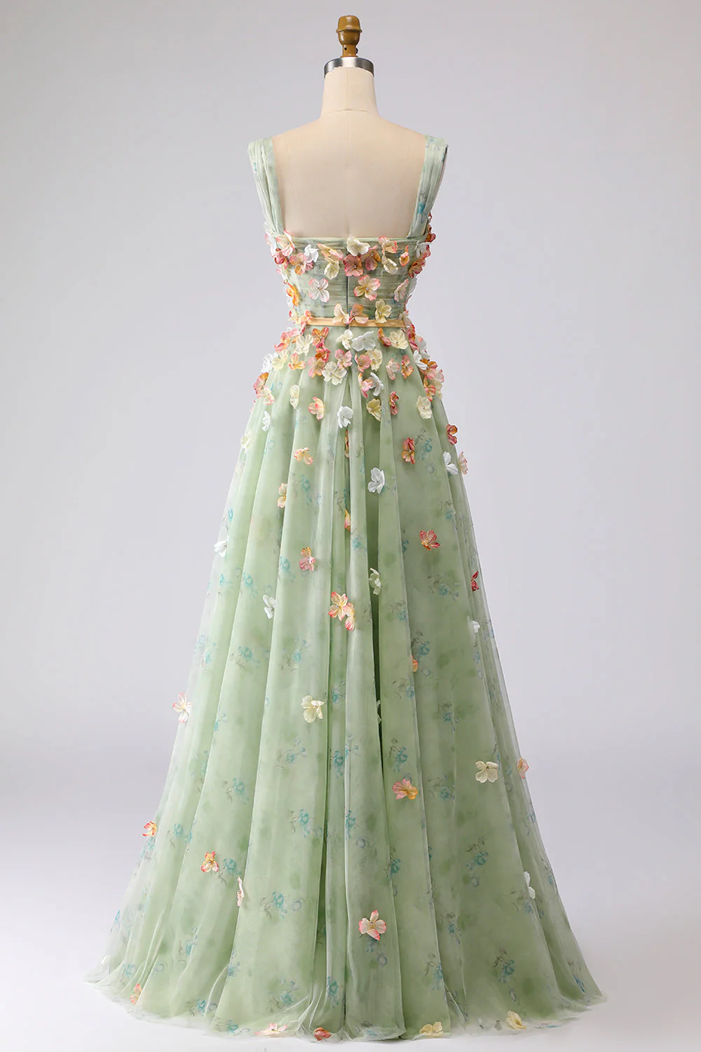 Champagne Off The Shoulder Floral A-Line Convertible Long Prom Dress - Image 17
