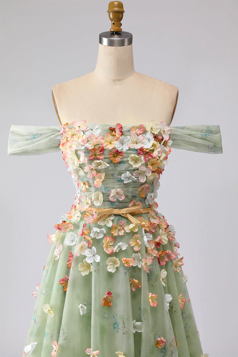 Champagne Off The Shoulder Floral A-Line Convertible Long Prom Dress - Image 18