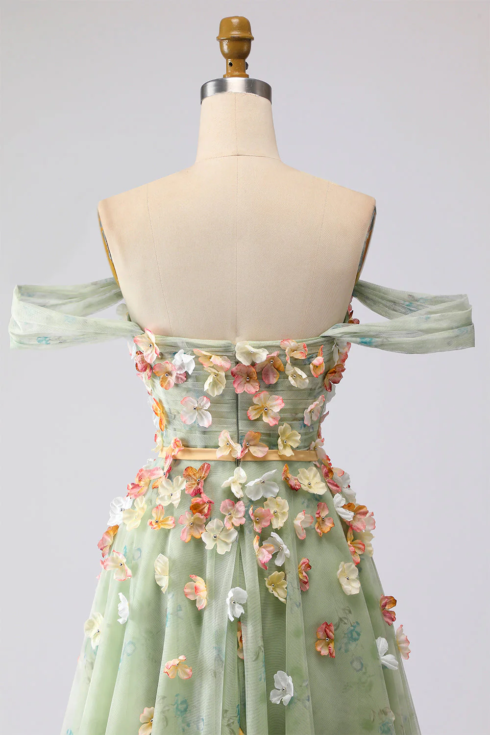 Champagne Off The Shoulder Floral A-Line Convertible Long Prom Dress - Image 19