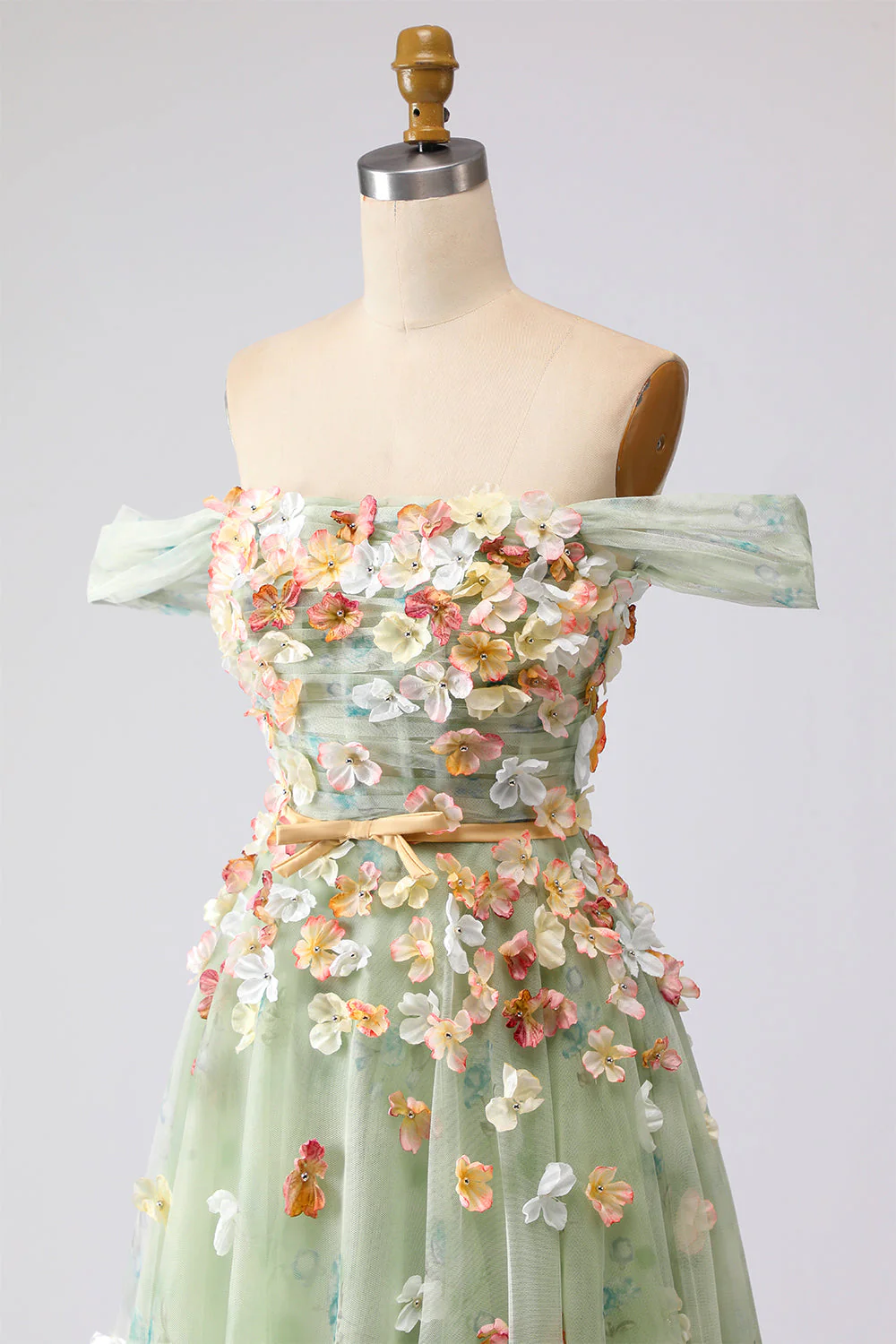 Champagne Off The Shoulder Floral A-Line Convertible Long Prom Dress - Image 20