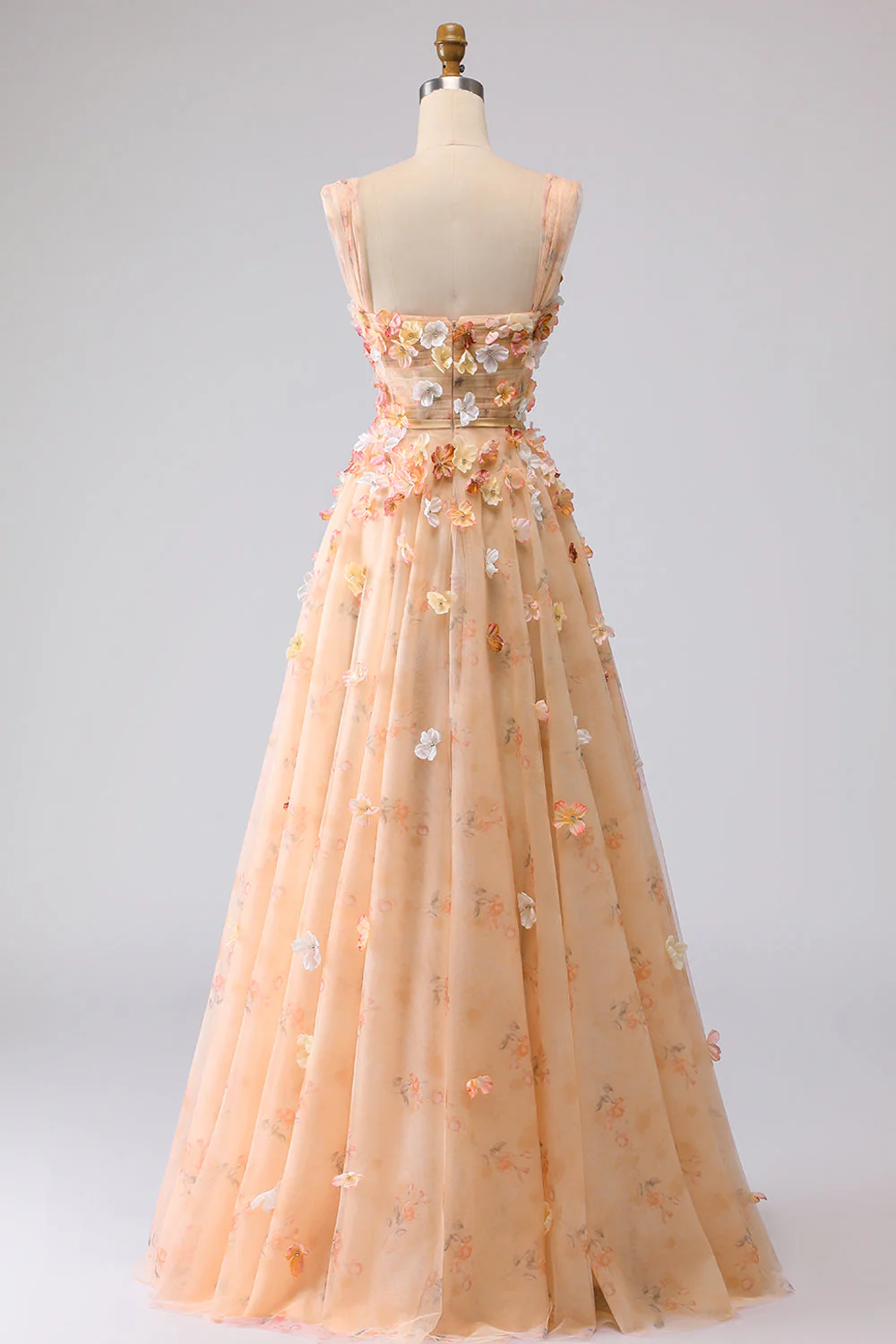 Champagne Off The Shoulder Floral A-Line Convertible Long Prom Dress - Image 7