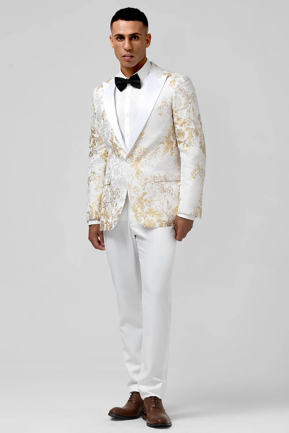 Champagne Peak Lapel Jacquard One Button 2 Pieces Men's Suits - Image 3