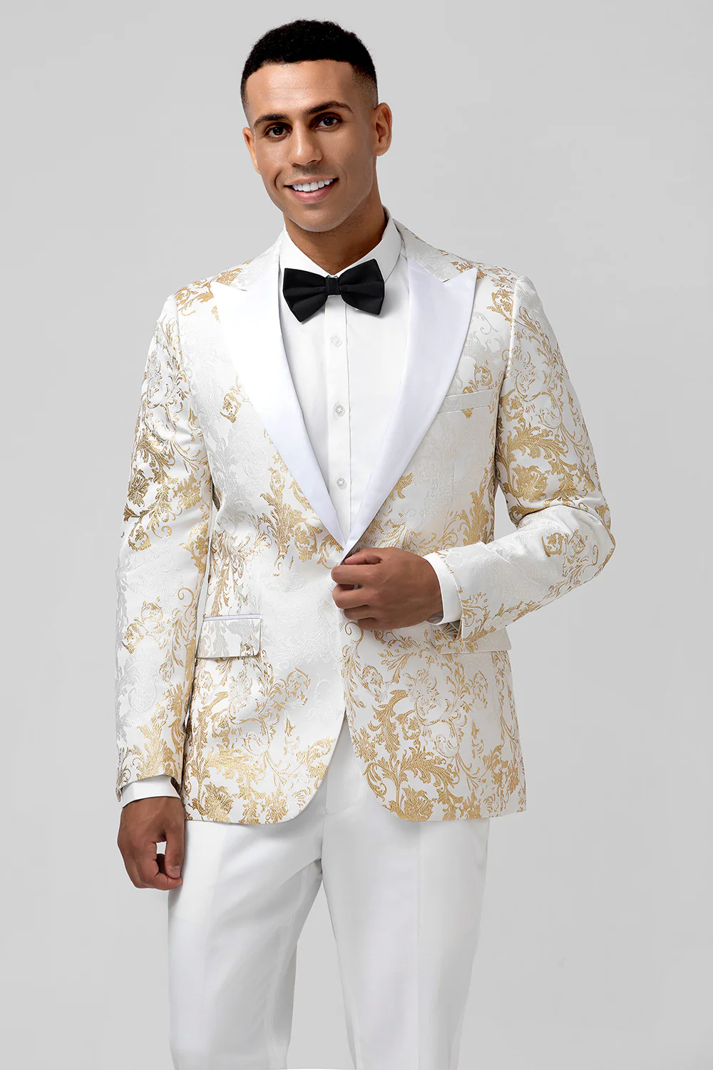 Champagne Peak Lapel Jacquard One Button 2 Pieces Men's Suits - Image 5