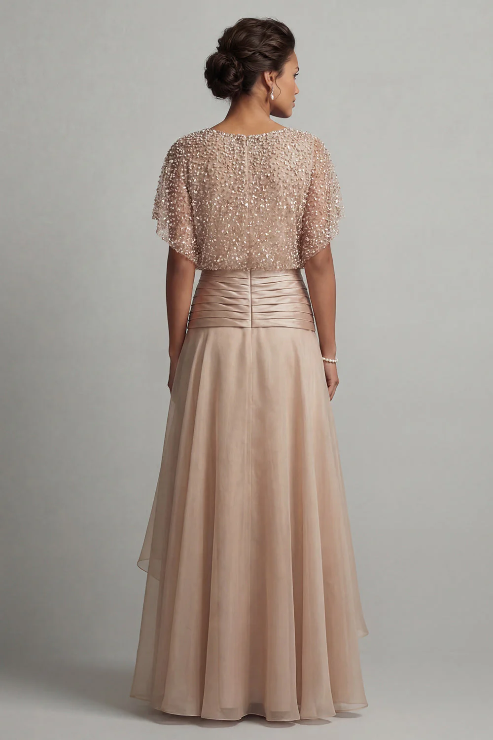 Champagne Sequin A Line Pleated Long Mother of the Bride Dress - Image 2