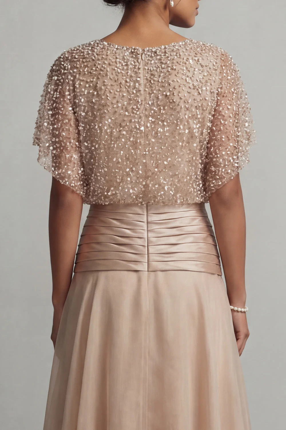 Champagne Sequin A Line Pleated Long Mother of the Bride Dress - Image 5