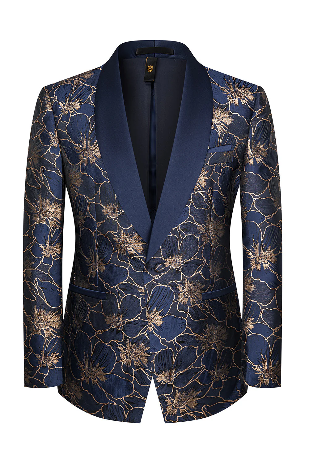 Champagne Shawl Lapel One Button Floral Men's Suits - Image 11