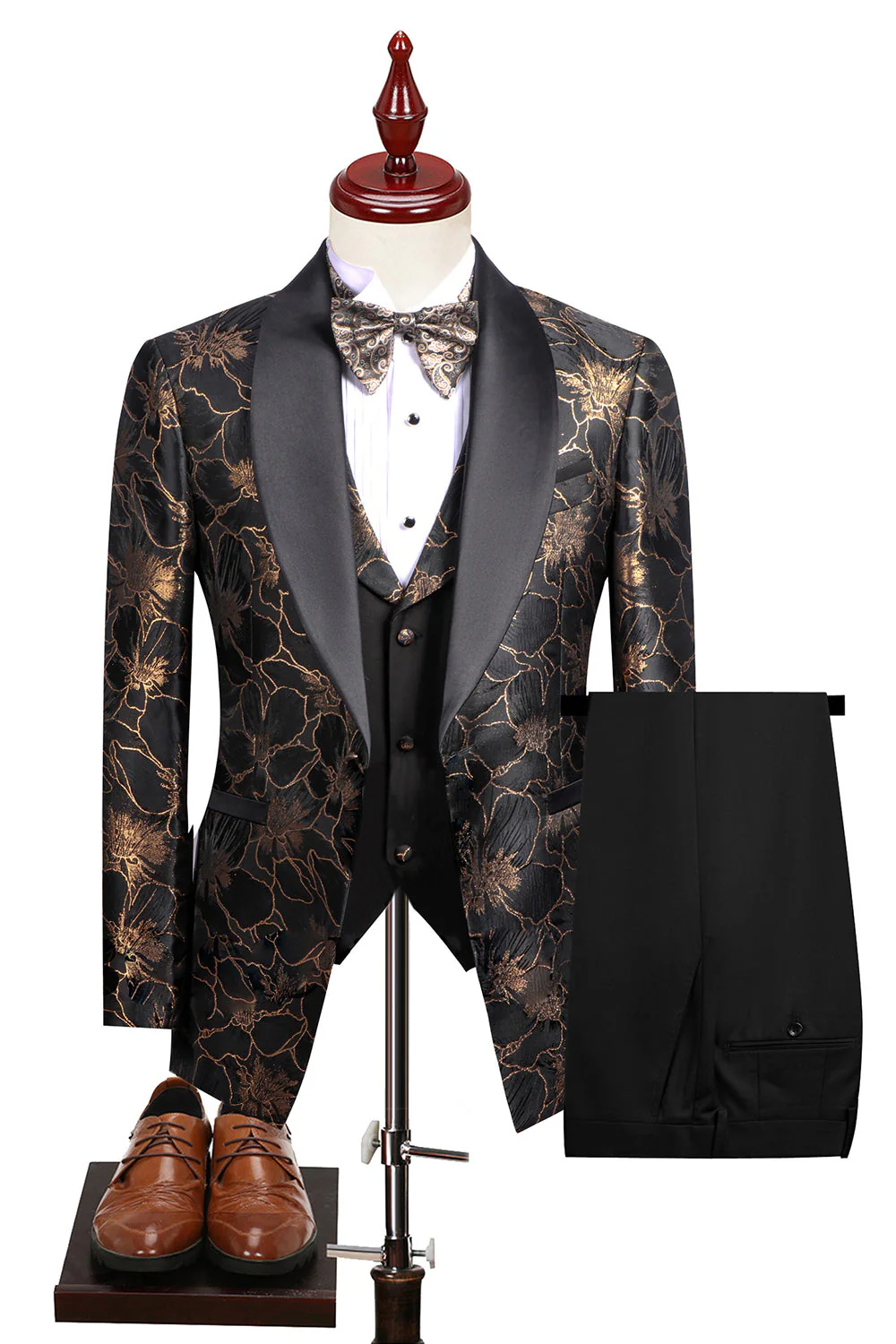 Champagne Shawl Lapel One Button Floral Men's Suits - Image 14