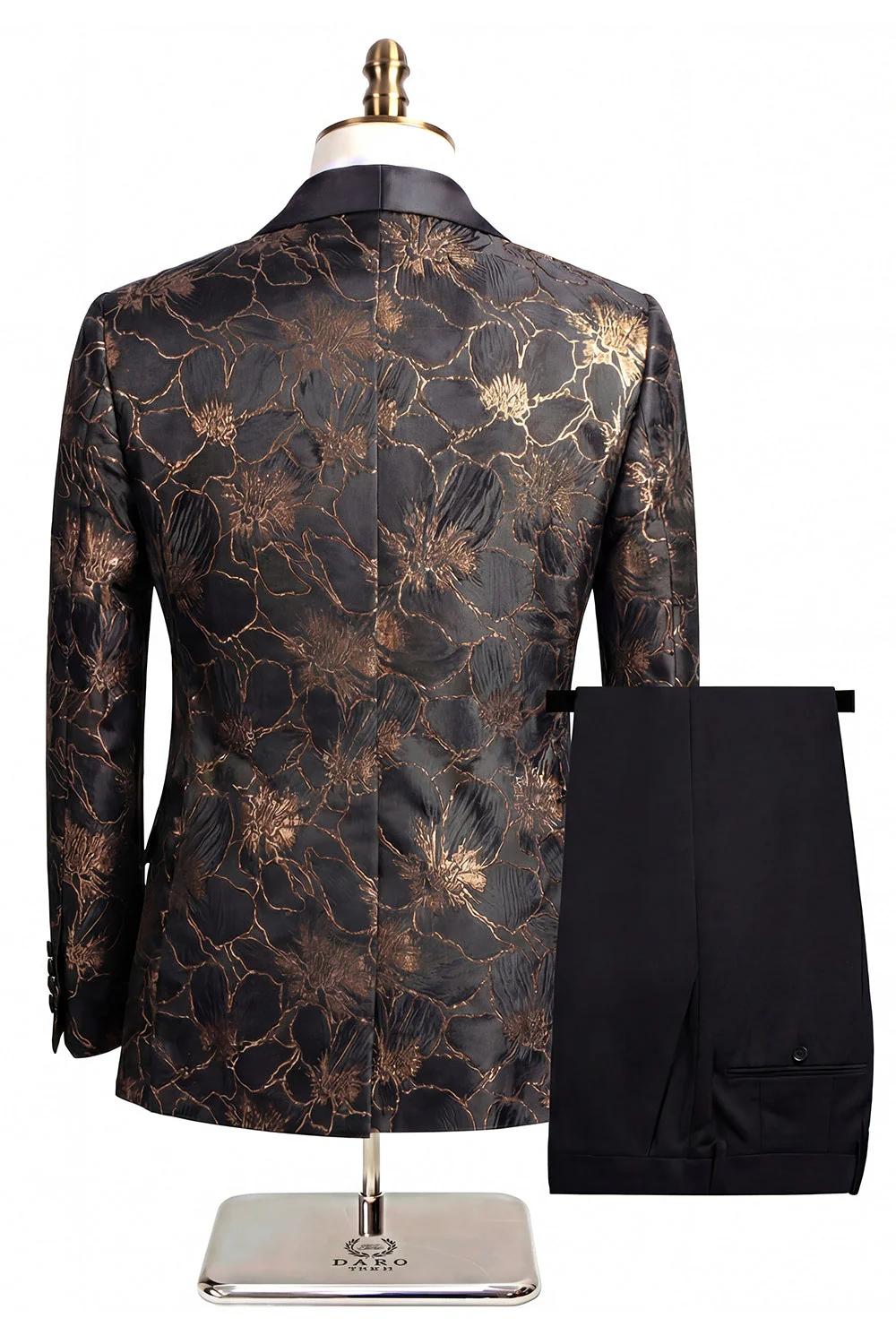 Champagne Shawl Lapel One Button Floral Men's Suits - Image 15