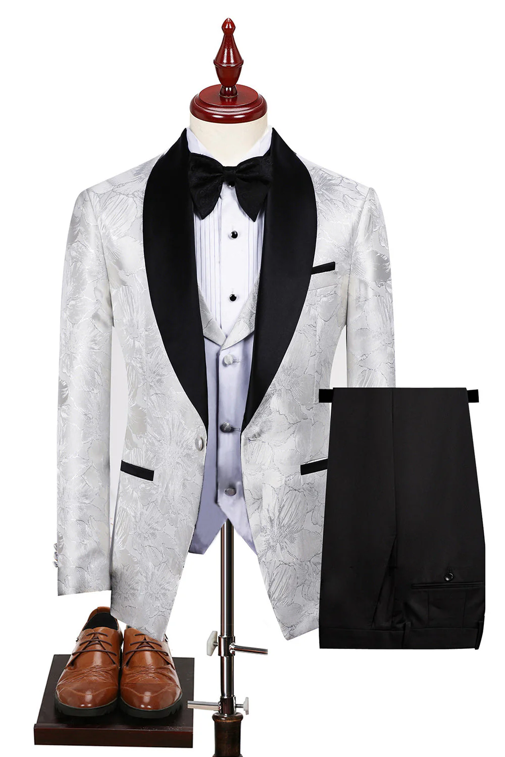 Champagne Shawl Lapel One Button Floral Men's Suits - Image 17