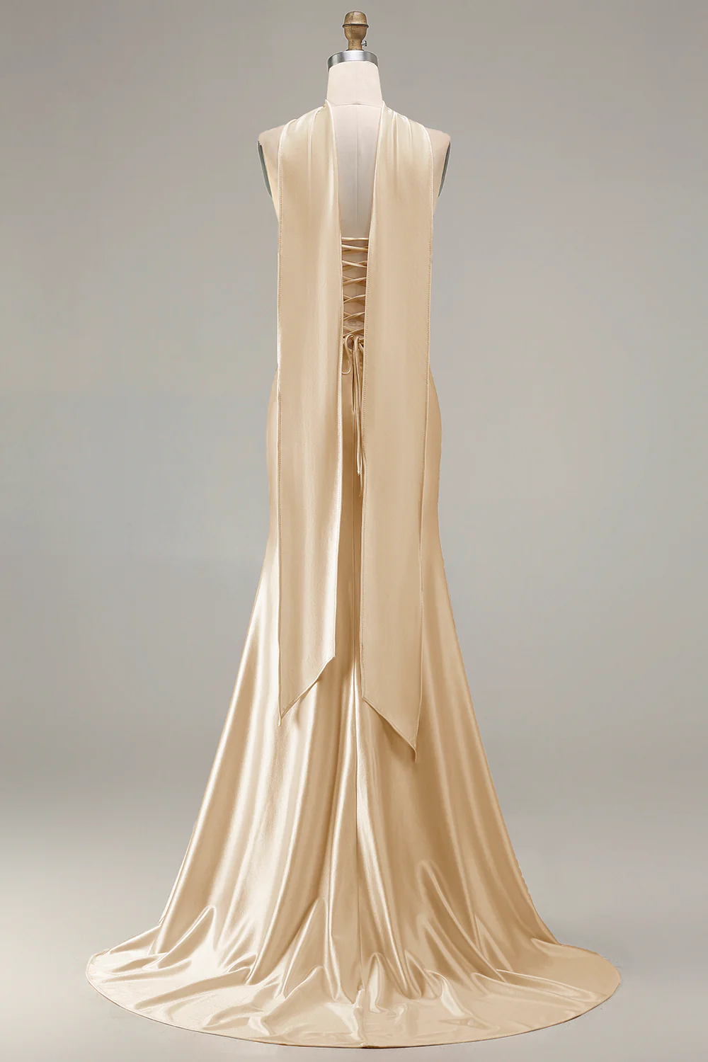 Champagne Strapless Mermaid Beaded Convertible Long Prom Dress - Image 2