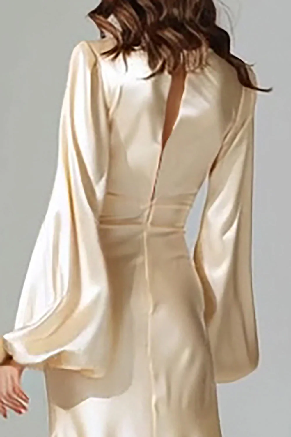Champagne V-Neck Satin Sheath Long Formal Dress - Image 4