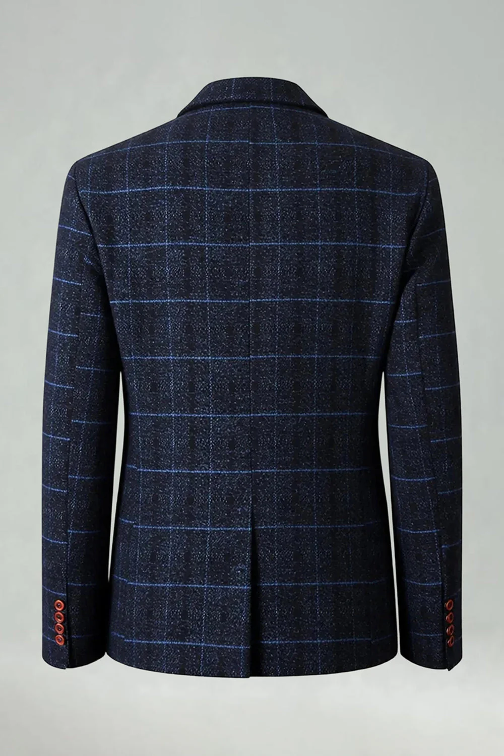 Checkered Notched Lapel Navy Men's Prom Blazer - Image 2