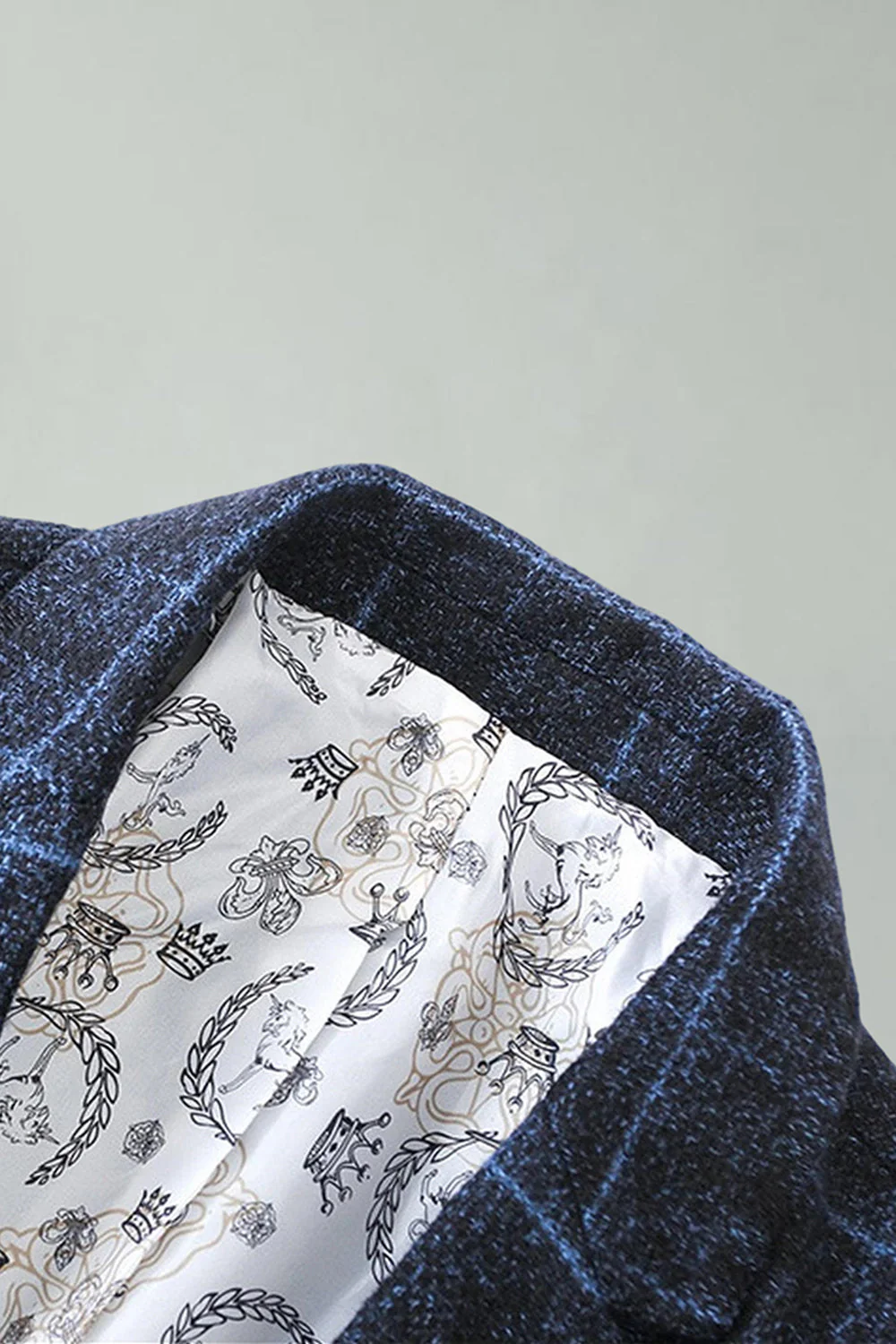 Checkered Notched Lapel Navy Men's Prom Blazer - Image 4