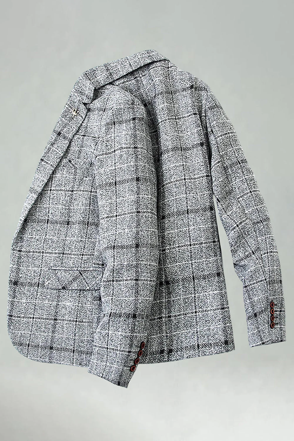 Checkered Notched Lapel Navy Men's Prom Blazer - Image 6