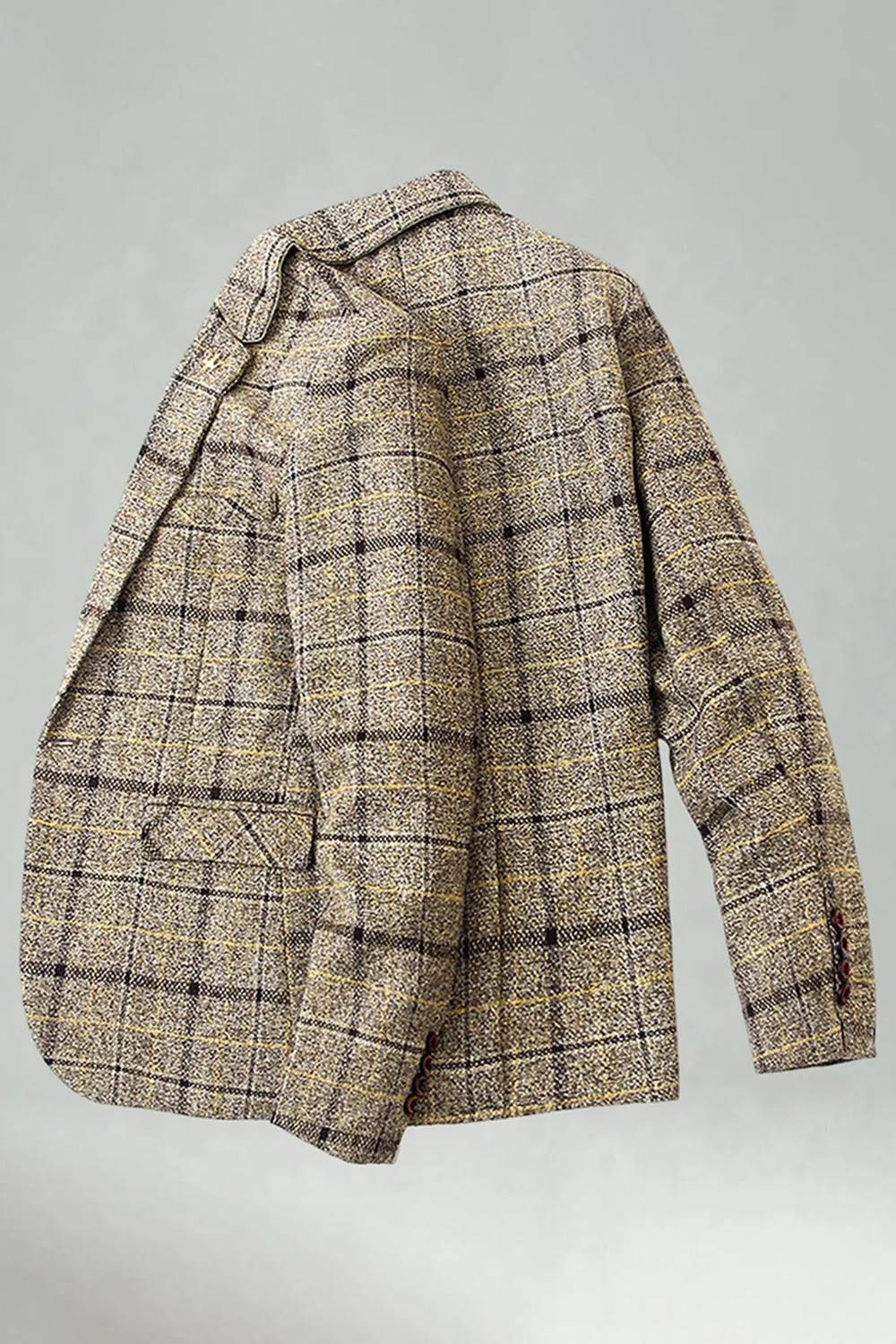 Checkered Notched Lapel Navy Men's Prom Blazer - Image 7
