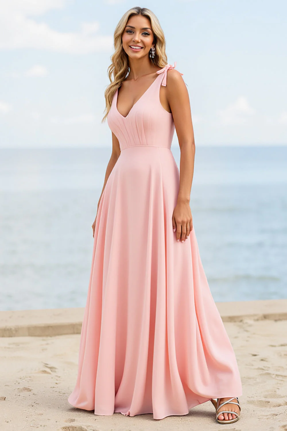 Chiffon A Line Candy Pink Bridesmaid Dress - Image 2